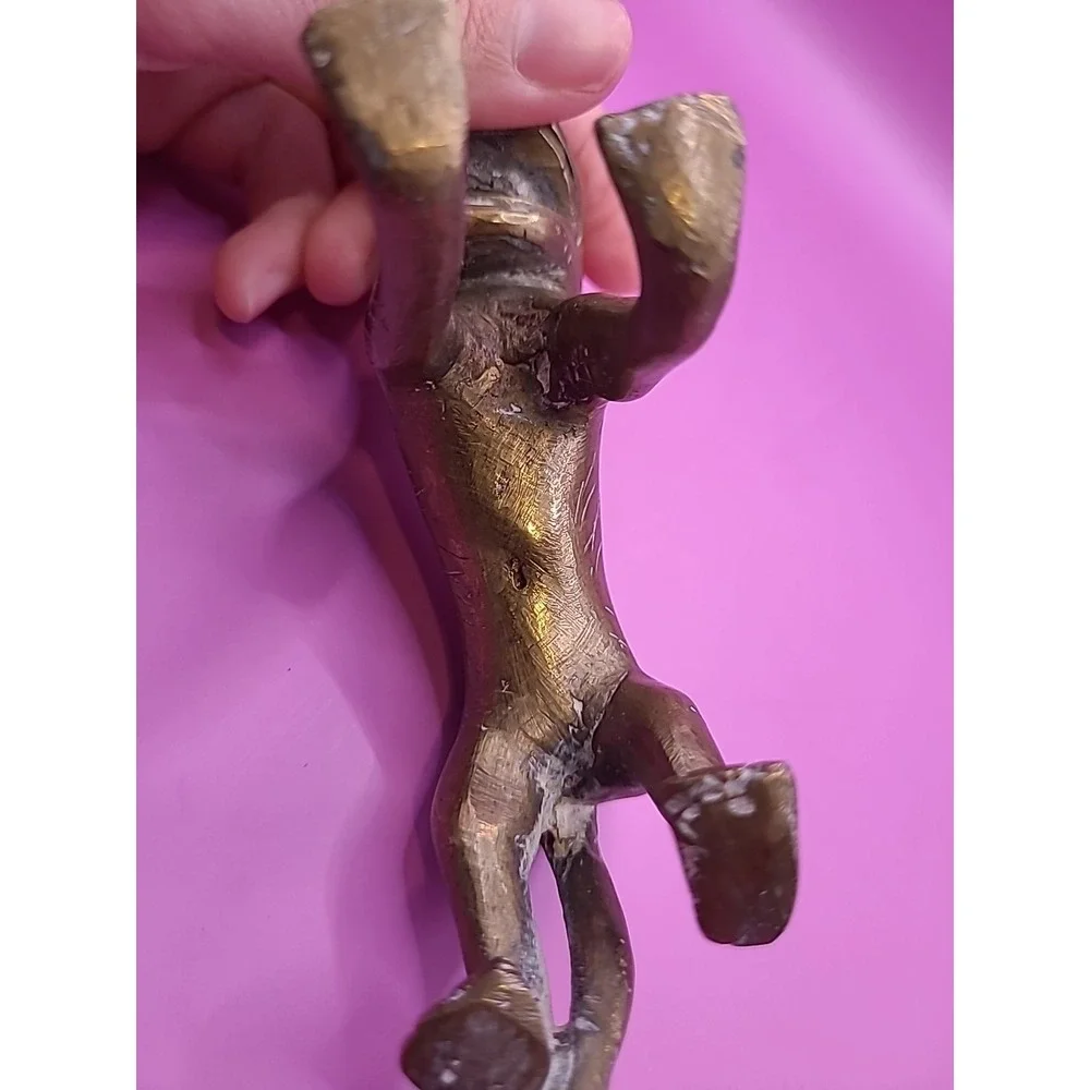 Antique Indian‎ Brass Tiger cast with open mouth and curved tail
